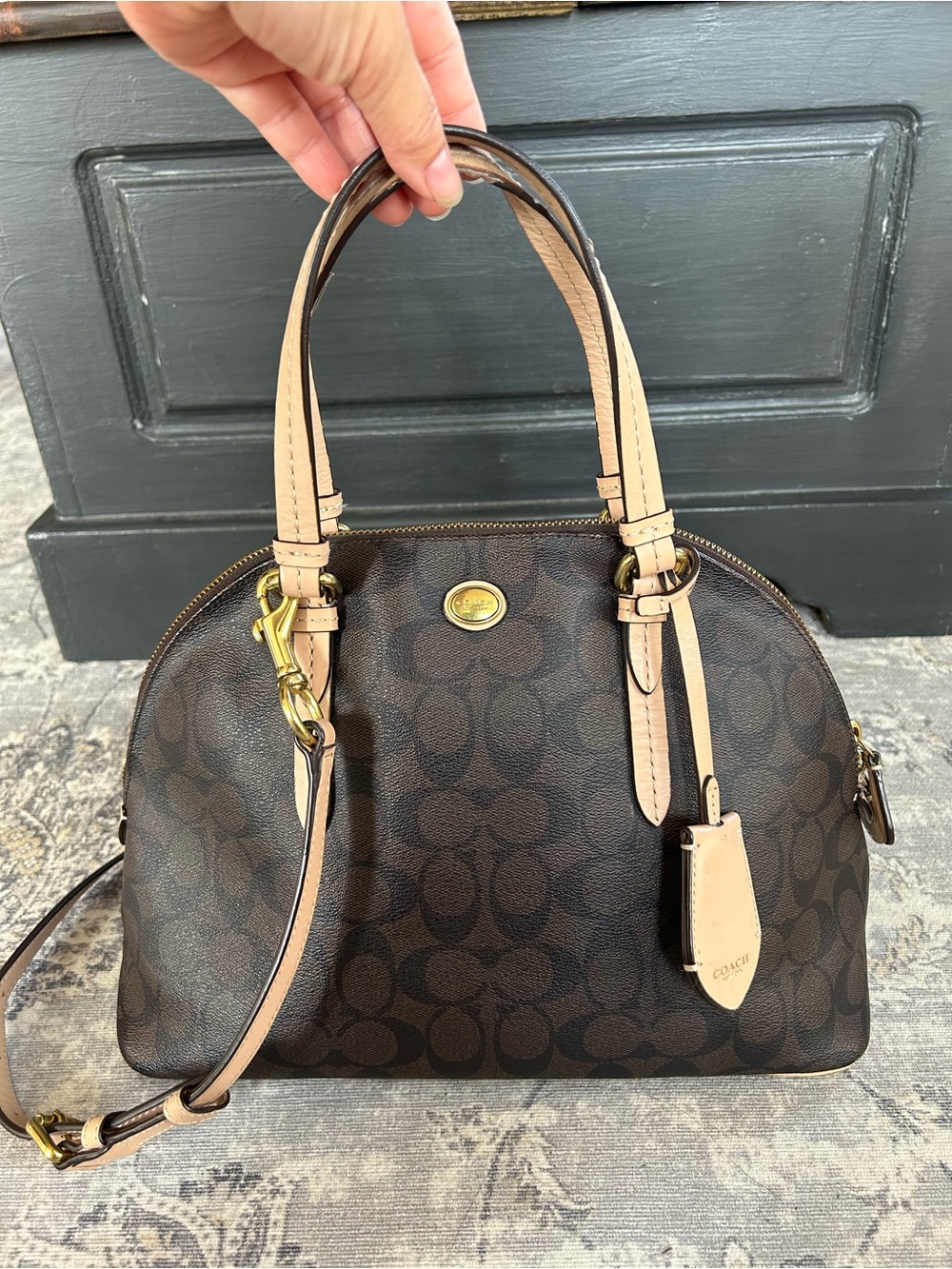 Coach Peyton Signature Cora Domed Satchel Handbag F26184